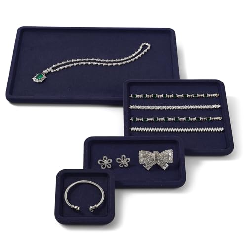 Microfiber Jewelry Trays Large Jewelry Display Tray Stackable Jewelry Bracelet Necklace Tray Organizer Ring Earring Necklace Organizer Tray Jewelry Trays For Drawers (Beige