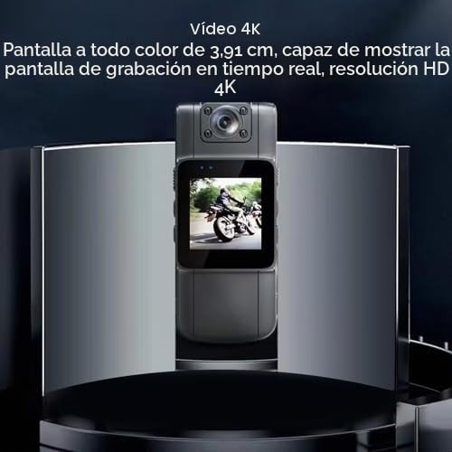 Cámara de Cuerpo Portátil de 1,54 Pulgadas, Minicámara de Vídeo 1080P, Pequeña Cámara Oculta Nocturna Infrarroja con Detección de Movimiento, Rotación de Lente de 180° para Entrega