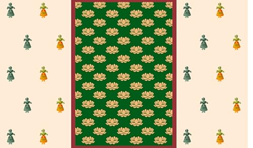 Image of Backdropon Lotus in Green Background Design Backdrop Cloth for Pooja Decoration Traditional Background Curtain Cloth for Festival Size 5 Feet Height and 8 Feet Width(5 * 8)