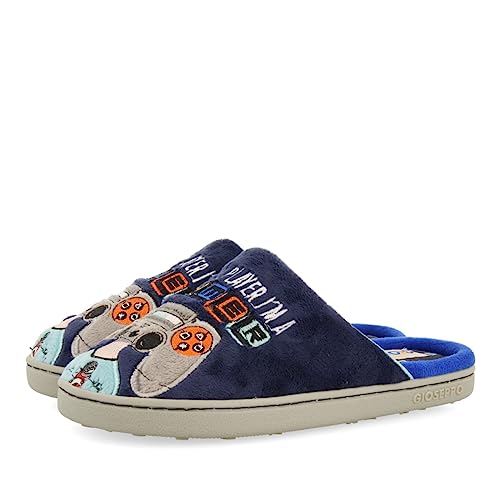 Zapatillas de estar por casa destalonadas azul marino con estampado gamer para niña y niño bryne