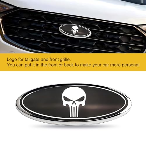 Image of 2 PCS Car Grille Hood Sticker, Front Grille Skull Badge, Car Tailgate Badge, Compatible with Ford F150 F250 (Black & White)