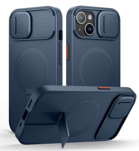 Image of SURITCH for iPhone 13 /14 Case with Magnetic Camera Slide Cover and Adjustable Kickstand, Compatible with MagSafe, Shockproof Bumper Case Slim Protective Cover for iPhone 13 /14 6.1 Inch, Blue