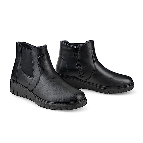 VJH confort Women’s Ankle Boots, Comfort Round Toe Lightweight Wedge Chelsea Booties with Arch Support4