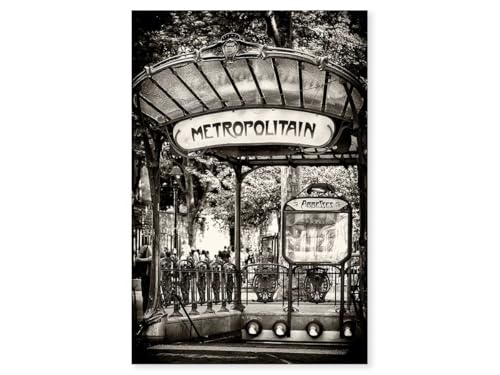 Hexoa Tableau Noir et Blanc métropolitain Paris - Made in France - Toile imprimée 30x45