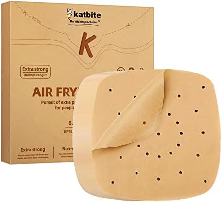 katbite Heavy Duty Air Fryer Liners 200 Pcs, 8.5 Inch (21.5cm) Perforated Parchment Paper for Air Fryer, Extra Strong, Non-Stick