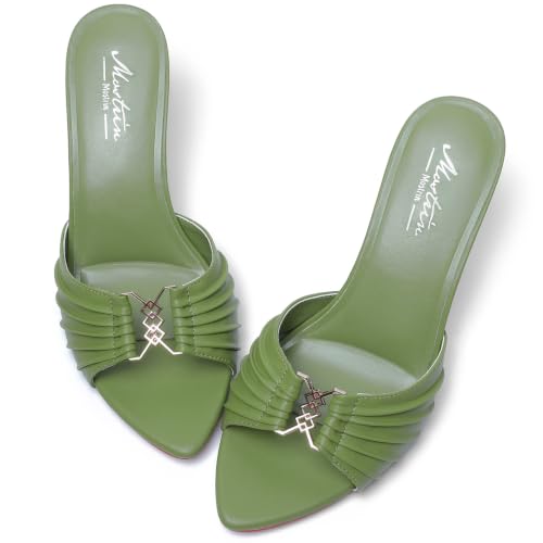 Image of Mostrin Kitten Heels for Women Summer Mules Heels Stiletto Heeled Sandals Slip On Backless Dressy Womens Sandals