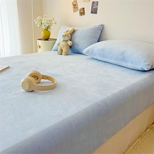 Odot Sábana Bajera Ajustable Franela, Sabana Bajera Elastica Individual Matrimonio Color Sólido Sabanas Bajeras Suave Cómoda Transpirable para Cama 90/105/135/150 (90x200+15cm,Azul Claro)
