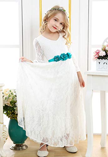 Bow Dream Vintage Boho Lace Flower Girl Dress for Wedding Long Sleeves Pageant First Communion 2T to 12 Years Old3