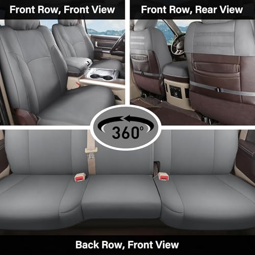 Image of Coverado Chevy Silverado Oxford Seat Covers Full Set, Fit for Silverado GMC Sierra 2007-2013 & 2019-2026 1500, 2020-2026 2500HD 3500HD Crew Double Extended Cab(Flat Front&Flat Rear, Gray)