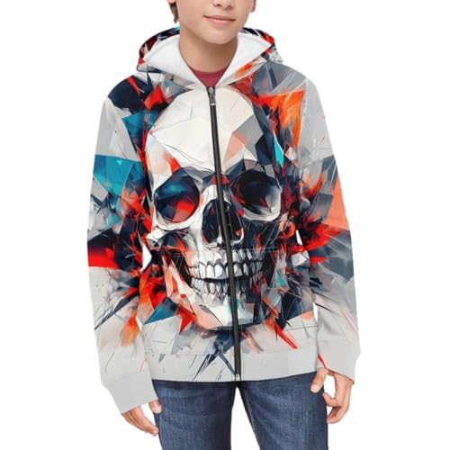 Kids Cool Skull 3D Print Zip Up Hoodies Boy Girl Hooded Sweatshirt with Packet3