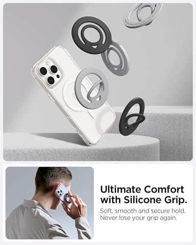 Image of Spigen Dual Pop Magsafe Ring Holder, Double Sided Magnet with Finger Loop Grip Compatible with iPhone 17 /16 /15 /14 /13 /12 Models, Pixel 10 Series [Soft Silicone Texture] [Strong Magnet] - Black