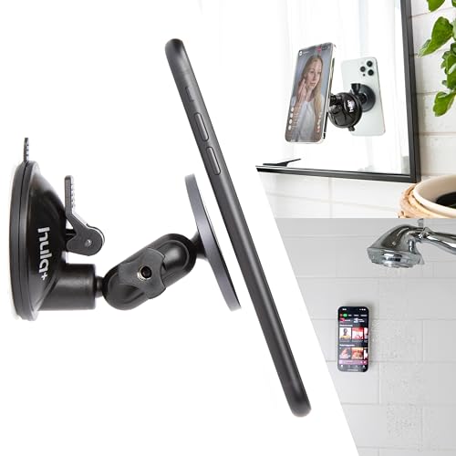 Image of hula+ MagSafe Phone Holder Portable Mount, Reusable Stand for Shower, Mirror, Kitchen, Window, & Bathroom Compatible with MagSafe Adjustable Rotation for Content, TikTok, Movies & Music