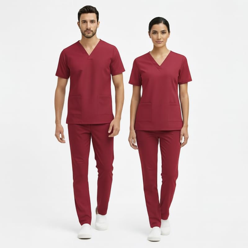 Image of TrendyUniform Unisex Regular Fit Polyester Cotton Scrub Suit for Componder| V-Neck Top and Drawstring Pant |Half Sleeves Hospital Uniform for Doctors, Nurses and Dentist, OT