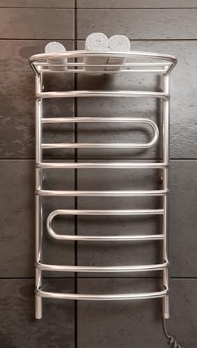 Elna - Secador de toallas de pared, 170 W, radiador eléctrico, 1000 x 530 mm, acero inoxidable cromado, con 2 brazos plegables, termostato, temporizador y modo económico, radiador de baño pequeño