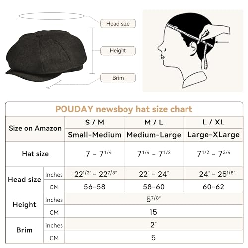 POUDAY Newsboy Cap for Men - Irish Newsies Cabbie Hat - Flat Winter Hat