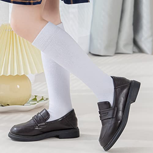 Girls' Knee High Cable Knit/Ribbed School Uniform Socks - 3/6 Pack Seamless Tube Socks for Kids Soccer - Unisex, 3-14 Years3