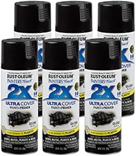 Rust-Oleum 249122-6PK Painter's Touch 2X Ultra Cover Spray Paint, 12 oz, Gloss Black, 6 Pack