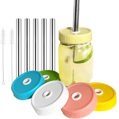 Mason Jar Lids 6 Pack 70mm Regular Mouth Mason Jar Lid with Hole & Straw