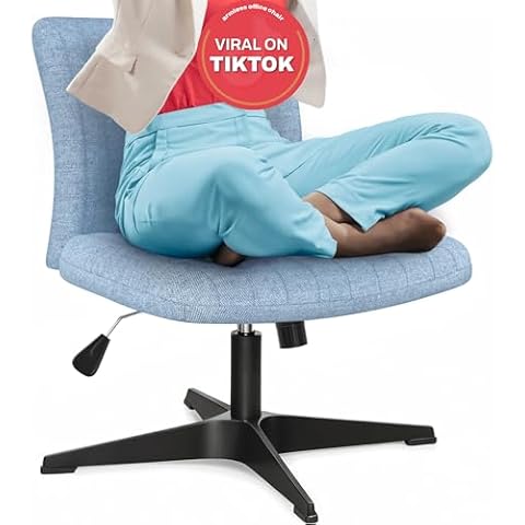 NYPOT Criss Cross Office Chair- Cross Legged Office Chair, Wide Armless Desk Chair No Wheels, Adjustable Modern Swivel Vanity, Fabric Padded Rocking Ergonomic Mid Back Computer - Blue Cover