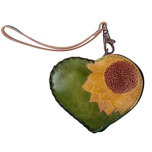 1 Pcs Leather Zipper Coin Purse Heart Shaped Wallet, Wrist Bag,Hand Bag,Coin Organizer, Change Holder,Card Case, Mini Leather Zipper Storage Bag for Women