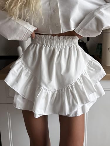 YEMOCILE Women’s Casual Ruffle Pleated Mini Skirts Summer Tiered High Waisted Elastic Short Skirt2