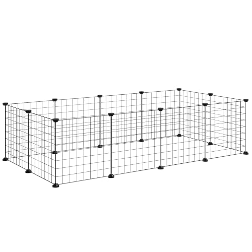 PawHut Valla Metálica para Mascotas con 12 Paneles Parque Metálica para Animales Pequeños Desmontable Diseño DIY Negro 106x73x36cm