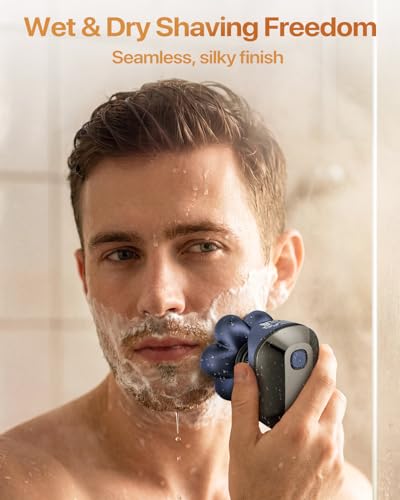 Image of 7D Electric Head Shavers for Bald Mem, Waterproof Wet /Dry Electric Razor for Head /Face, LED Display, Fast Charging & Magnetic Blade, 5-in-1 Grooming Kit for Home & Travel-Dark Blue
