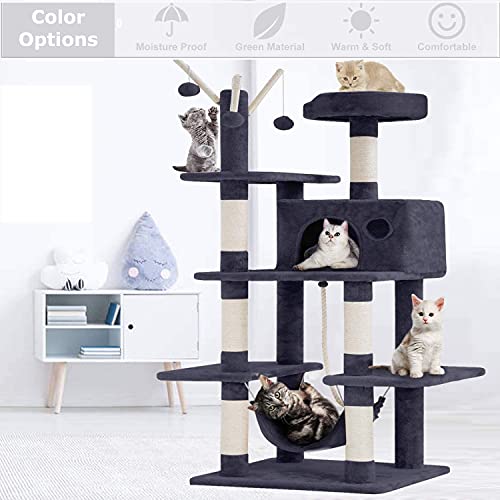 Lucky Shop Cat Tree Cat Condos and Towers withÂ ScratchingÂ Post CatÂ Hammock Cat Condo House Cat TreeÂ House 56 Inches Modern Cat Tower Cat Activity Tree Condo Playground for Indoor Cat (Grey)