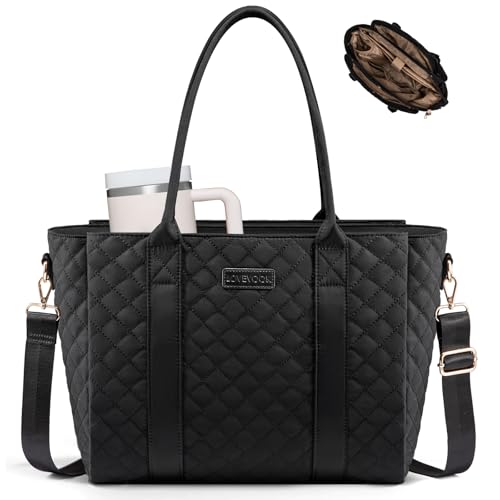 Image of LOVEVOOK Teacher Tote Bag for Women, Quilted Work Tote Nurse Laptop Bag, Large Computer Shoulder Bags with Zipper for Travel