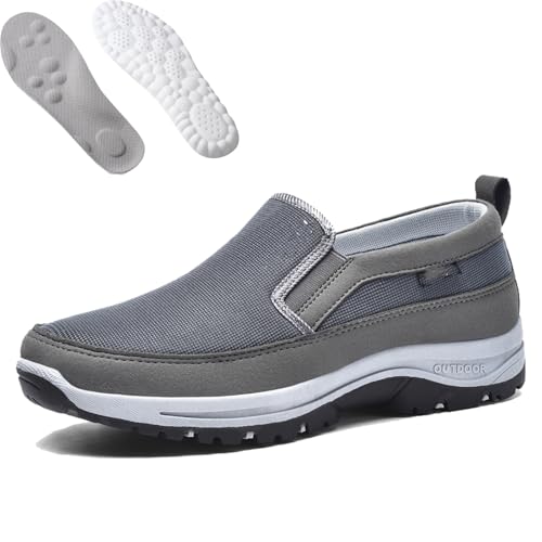 Orthowalkway Mens Shoes, Men's Arch Support Slip-on Canvas Loafers, Casual Orthopedic Sneakers Flats Walking Boat Shoes