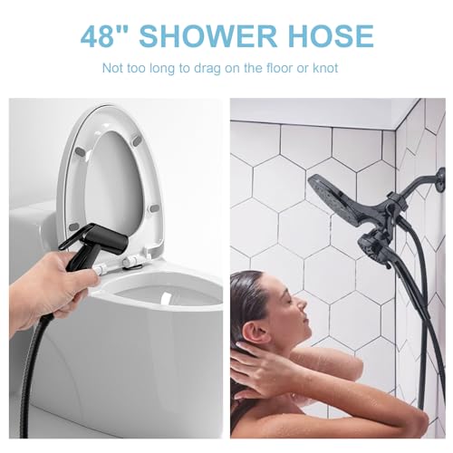 OFFO Shower Hose, 48 in Bidet Hose High Pressure Explosion Proof Toilet Hose for Bidet Sprayer Stainless Steel Electroplating Handheld Shower Hose Flex Hoses with Woven Inner Tube, Matte Black