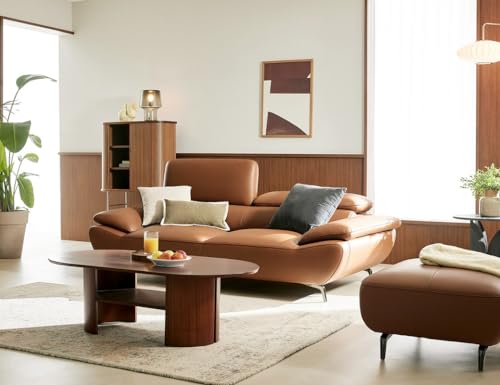 Image of Fabrique Gritty Leatherette 3 Seater Modern Desing Sofa Set With Puffy | Premium Luxury Comfortable Soft & Smooth | For Living Room, Bedroom, Office, Home | Easy to Move With Moveable Headrest | Brown