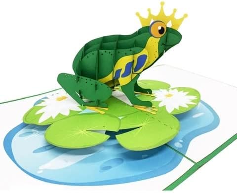Miniatura 3 de ETA Tarjeta desplegable 3D de rana verde con corona, tarjeta de cumpleaños de príncipe rana 3D para niños, niñas, hija, sobrina, niños, hijo,