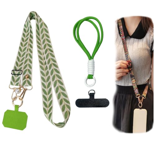 ELVRLA 2 Pcs Set (Phone Neck Strap×1, Wrist Strapx1) Beautiful Art Pattern Crossbody Phone Lanyard, Vintage Butterfly Heart Leaves Adjustable Cell Phone Lanyard for Wallet Phone Case ID Badge -Set 7