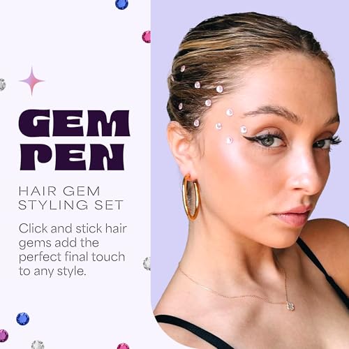 Hally Hair Gemstone Pen Applicator - 240 Multicolor Self Adhesive Gemstone Stickers - Hair Accessories - Stylish Hair Accessory for School, Halloween, Festivals, Weddings, Parties and More