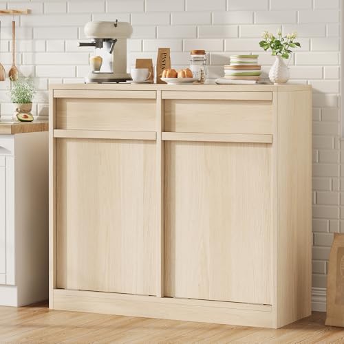 GarveeHome Double Tilt Out Trash Cabinet, Modern Trash Cabinet with 20 Gallon Storage, Hidden Freestanding Garbage Can Cabinet Laundry Hamper for Kitchen Dining Living Room