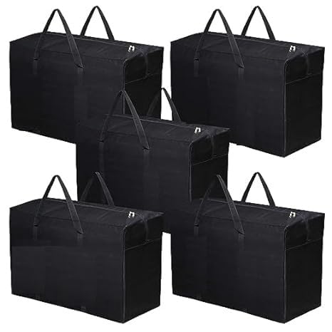 HIMART Multi-Purpose Extra Large Storage Bag/Blankets/Clothes Storage Organizer Rectangular box with Zipper and Handle. (Black color, 62 x 34 x 40 cm) (Pack of -5)-image-29