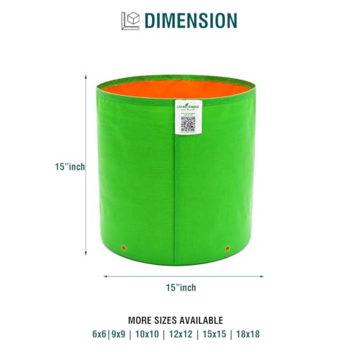Image of Anandi Green's Premium HDPE Uv Protected 220 GSM Round Shaped Green Colour Plants Grow Bags Suitable for Terrace and Vegetable Gardening (Pack of 6, 15X15 INCH)