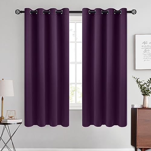 Image of COSVIYA Grommet Room Darkening Purple Curtains 63 inch Length for Bedroom | Light Blocking Insulated Thermal Curtains for Living Room, Blackout Thick Polyester Window Drapes,52x63 inches, 2 Panels