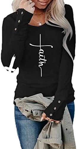 Faithgee Jesus Has My Back Sweatshirt for Women, Faith Tshirts for Women Long Sleeve Plus Size Faith Cross Casual Graphic Shirt, Love and Grace Christian Religious Gift Black