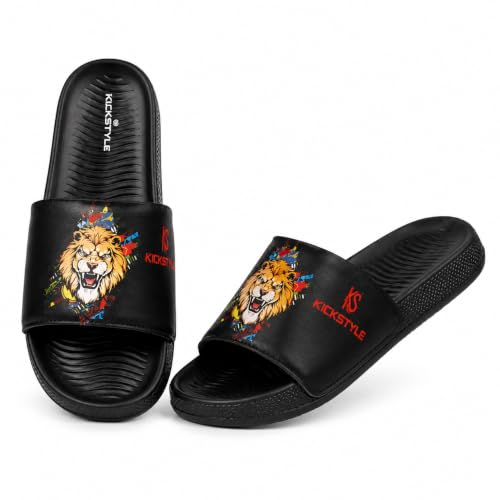 Image of Men's Slider with Lion Design | Comfort Footbed | Extra Soft Doctor Recommended Chappals | Stylish Designer Textured Sole | Lightweight Comfortable Slip-On Slippers KS 2006