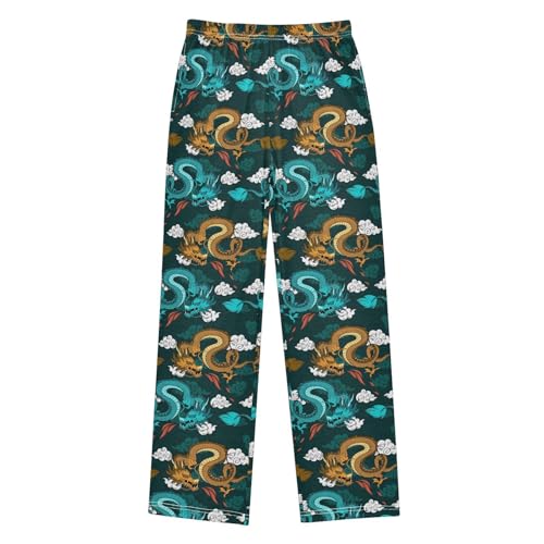 Wild Dragon Clouds Boys Long Pants Soft Trousers Elastic Waist Kids Lounge Bottoms with Pockets S-XL