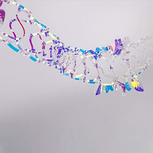 Image of 14ft Slender Iridescent Hanging Decorations Garland, Shiny Foil Metallic Banner for Christmas, Bridal Shower, Wedding, Birthday, Frozen Theme Party, Fairy Princess Rainbow Show Decoration