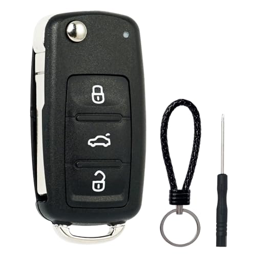 SUPALAN Carcasa de Llave Compatible con VW Polo Golf Mk6 EOS Beetle Passat Touran Caddy Sharan Jetta UP T5 Tiguan Mando a Distancia Funda de Coche 3 Boutons RéTractables con Llave de Hoja.