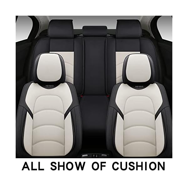 NS YOLO Full Coverage Car Seat Covers Universal Fit for Cars SUVs Pick-up Trucks with Waterproof Leatherette in Automotive Vehicle Interior Accessories (Black and White, Full Set) - Image 5