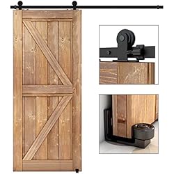 ETIASQSA 200CM/6.6FT Herraje para Puerta Corredera Kit de Accesorios para Puertas Correderas riel puerta corredera granero, Contiene Guía de suelo recientemente actualizadas y ajustable