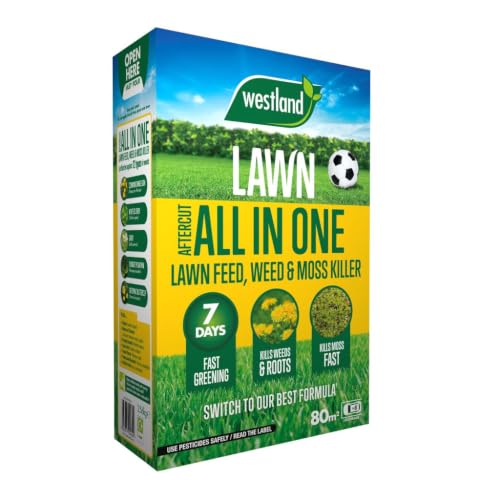 Image of Aftercut All in One Complete Lawn Feed Weed & Moss Killer 80m2 Box NPK 10-2-2 High Iron Sulphate Dandelion Clover Daisy Spring Autumn Treatment