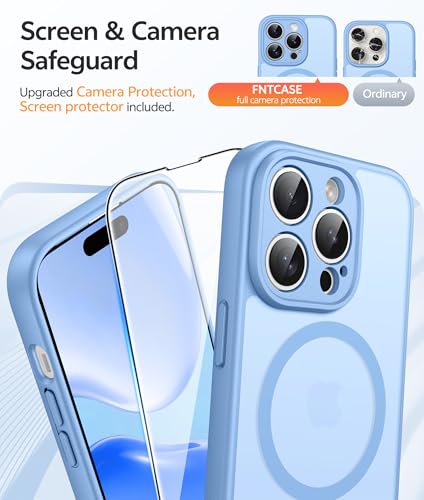Image of FNTCASE for iPhone 14 Pro Case: [Compatible with Magsafe] Translucent Matte Cases with [Full Camera Protection] [Screen Protector] Military Grade Shockproof Protective Phone Cover - Light Blue