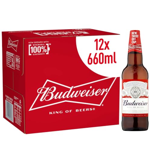 Budweiser Lager Beer Large Sharing Bottle, 23, 12 Pack 660 ml Bottles