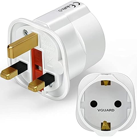 VGUARD European to UK Adapter, 1pack Plug Adaptor EU to UK Plug Adapter 2 Pin Plug Adaptor to 3 Pin for Travel or Electronic Device from France, Italy, Spain, Germany to UK - White Cover